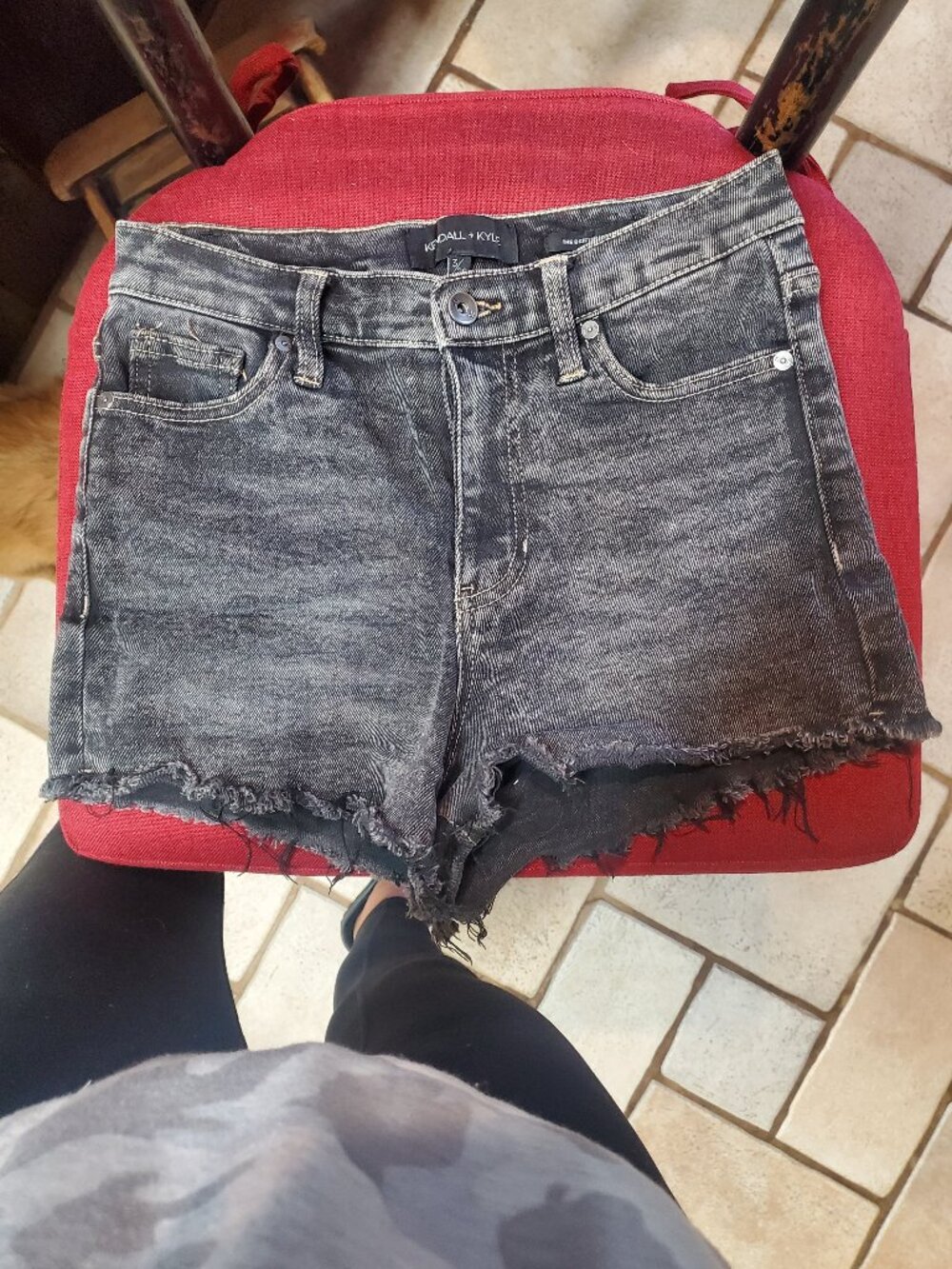 Kendall and Kylie acid black wash cut-off denim shorts
